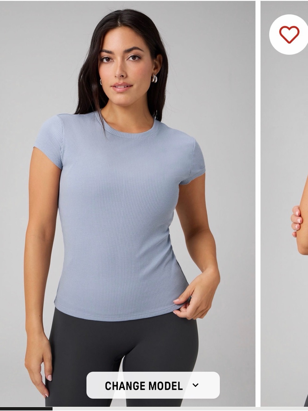 Fabletics Light Blue Ribbed Short Sleeve Top